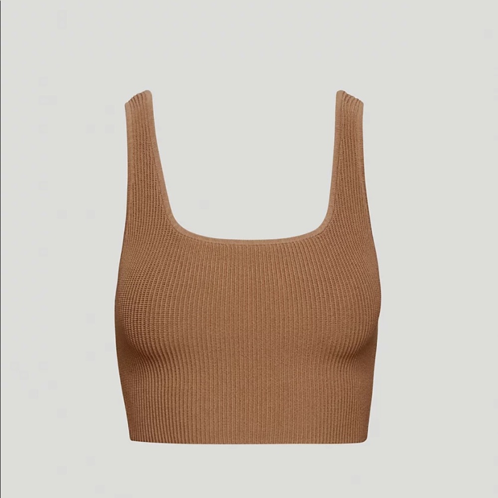 Aritzia Babaton Sculpt Knit Squareneck Crop Tank, in Gold Camel, size S